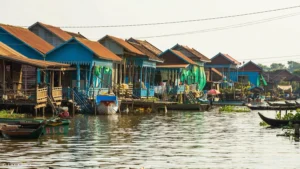 Get a glimpse of traditional life in Cambodia at Kampong Khleang, a fishing village of stilt houses located on the shore of the Tonle Sap Lake.