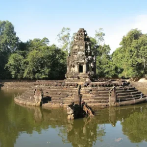 Neak Poan is an artificial island with a Hindu temple in the Jayatataka Baray, which was associated with Preah Khan temple.
